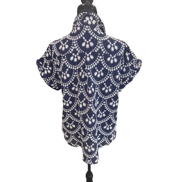 Fig + Flower Boho Embroidered Womens Blue & White Button-Up Shirt L Prairie - Picture 3 of 10